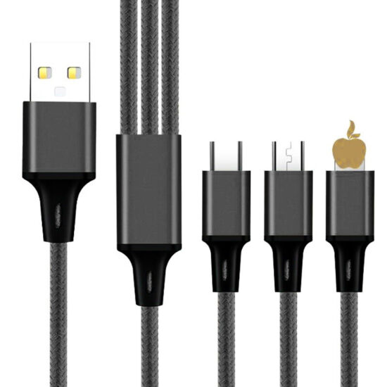 1.2m Aluminum Alloy 3-in-1 Braided Charging Cable for Apple and Type-C