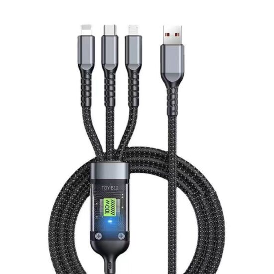 1.2m Aluminum Alloy 3-in-1 Braided Charging Cable for Apple and Type-C