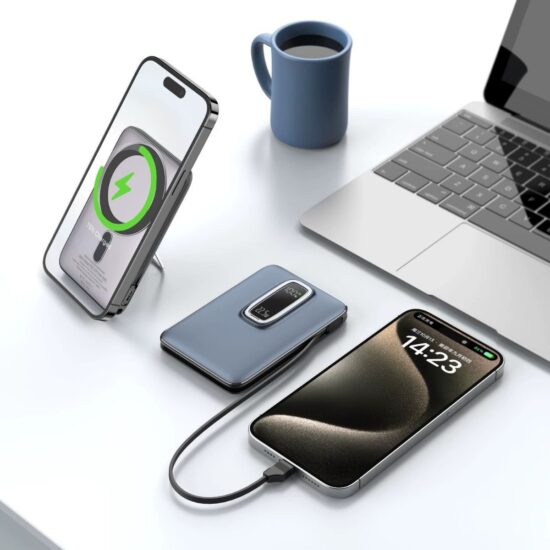 Magnetic Wireless 10000mAh Power Bank with Kickstand and Built-in Cable