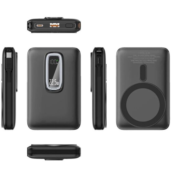 Magnetic Wireless 10000mAh Power Bank with Kickstand and Built-in Cable