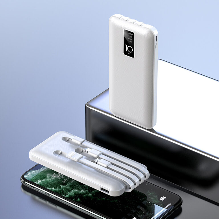 Slim 10000mAh Power Bank with 4 Built-in Charging Cables Image Title：