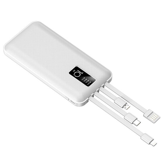 Slim 10000mAh Power Bank with 4 Built-in Charging Cables

Image Title：