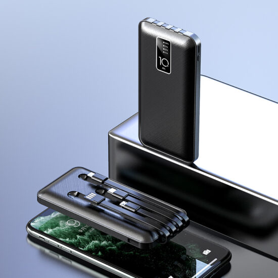 Slim 10000mAh Power Bank with 4 Built-in Charging Cables

Image Title：
