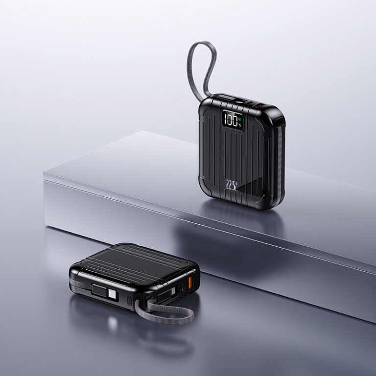 Portable 10000mAh Power Bank with Dual Fast Charging Cables