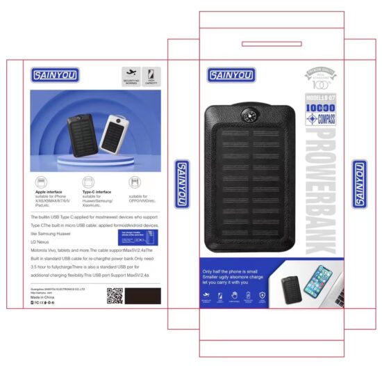  10000mAh Solar Camping Power Bank with LED Light