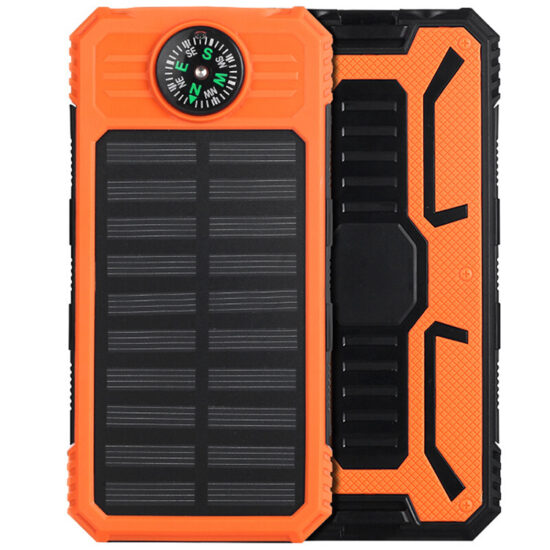 10000mAh solar power bank with compass and flashlight for outdoor use
