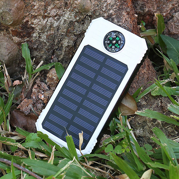 10000mAh solar power bank with compass and flashlight for outdoor use
