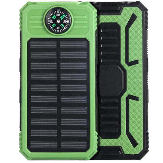 10000mAh solar power bank with compass and flashlight for outdoor use