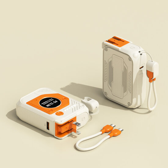 "120W mini power bank with 20000mAh capacity and built-in USB-C cable for fast charging