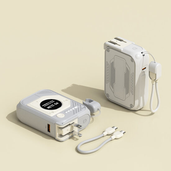 "120W mini power bank with 20000mAh capacity and built-in USB-C cable for fast charging
