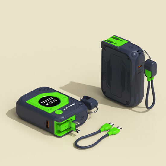 "120W mini power bank with 20000mAh capacity and built-in USB-C cable for fast charging