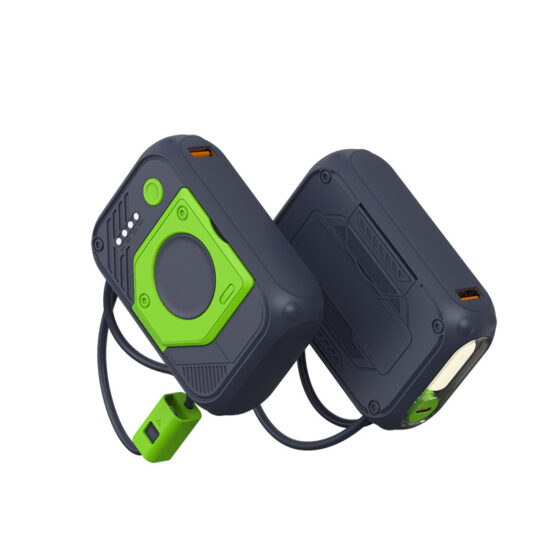 20000mAh mecha-style power bank with built-in cable and phone stand function

