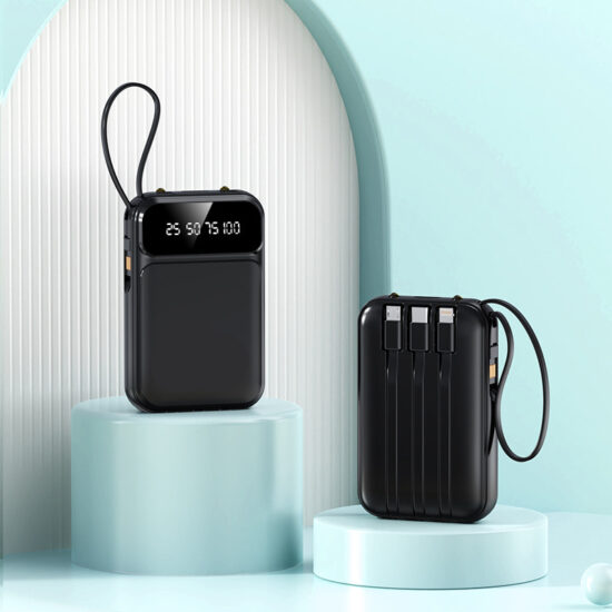 20000mAh portable power bank with built-in charging cable and custom logo