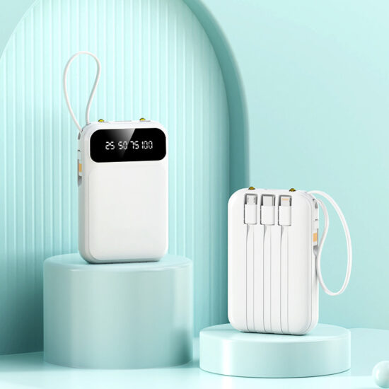 20000mAh portable power bank with built-in charging cable and custom logo