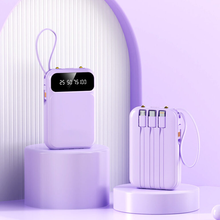 20000mAh portable power bank with built-in charging cable and custom logo