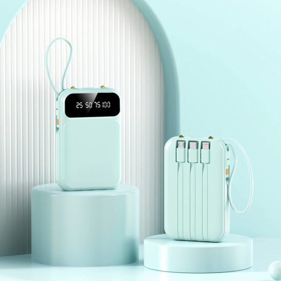 20000mAh portable power bank with built-in charging cable and custom logo