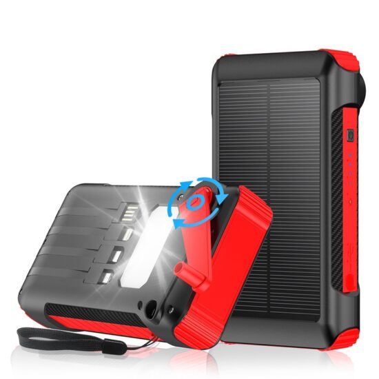 Solar hand crank 20000mAh power bank with built-in charging cables for camping