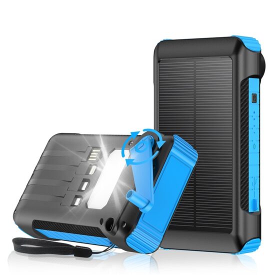 Solar hand crank 20000mAh power bank with built-in charging cables for camping