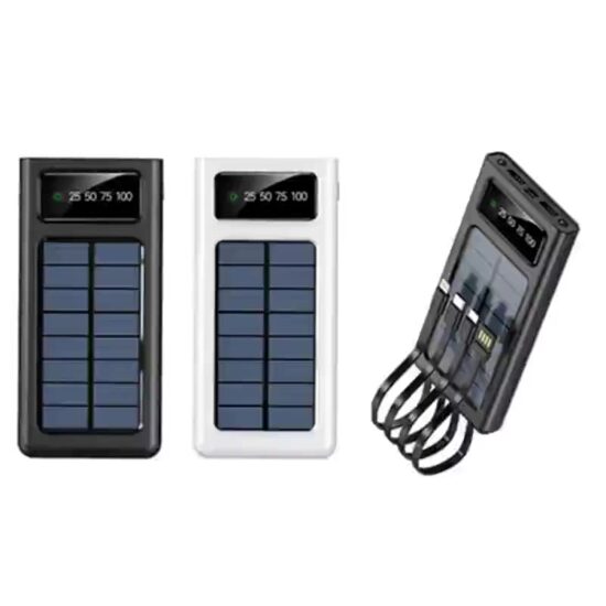 20000mAh Solar Power Bank with Built-in Cables and LED Camping Light