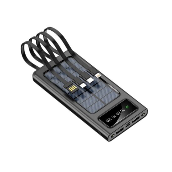20000mAh Solar Power Bank with Built-in Cables and LED Camping Light