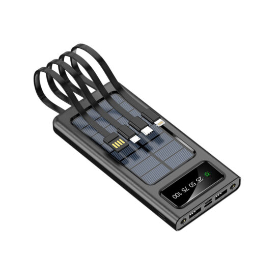 20000mAh Solar Power Bank with Built-in Cables and LED Camping Light