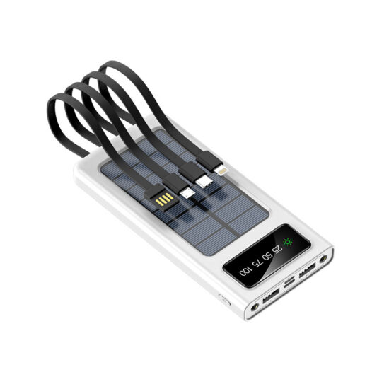 20000mAh Solar Power Bank with Built-in Cables and LED Camping Light