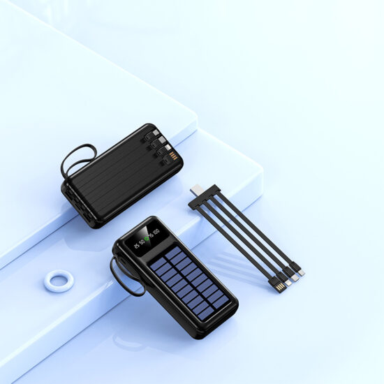 20000mAh Solar Power Bank with Detachable Cables and LED Display