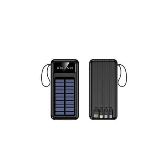 20000mAh Solar Power Bank with Detachable Cables and LED Display
