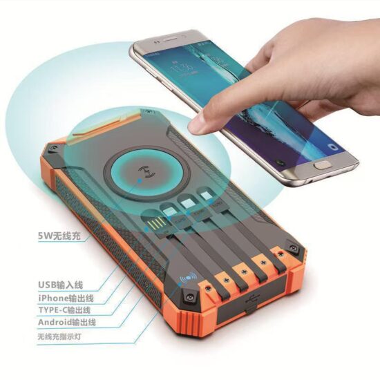20000mAh Wireless Solar Power Bank with Built-in Cable and SOS Flashlight