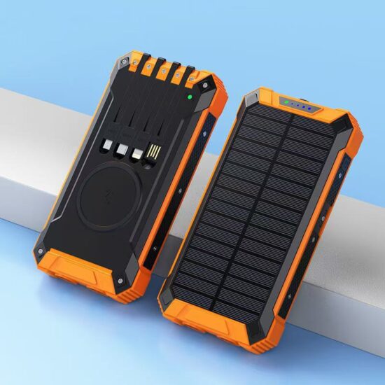 20000mAh Wireless Solar Power Bank with Built-in Cable and SOS Flashlight

