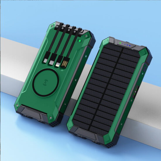 20000mAh Wireless Solar Power Bank with Built-in Cable and SOS Flashlight

