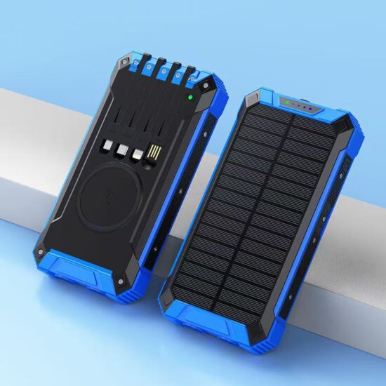 20000mAh Wireless Solar Power Bank with Built-in Cable and SOS Flashlight

