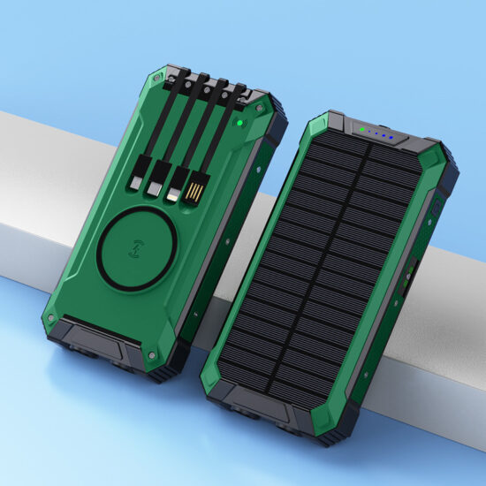 20000mAh Wireless Solar Power Bank with Built-in Cable and SOS Flashlight

