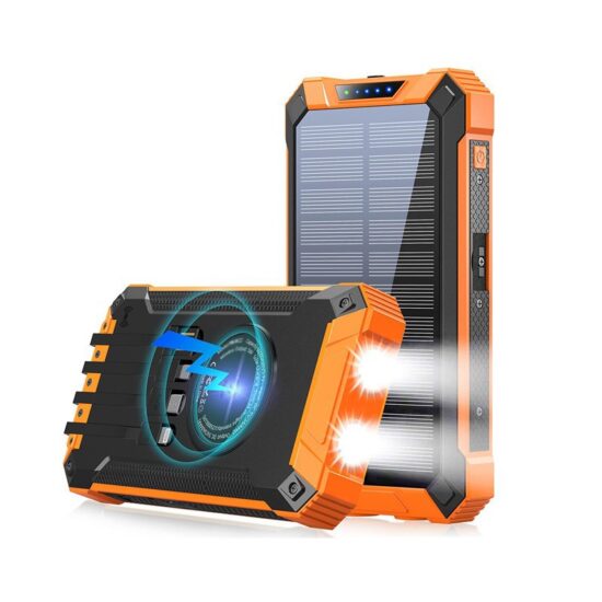 20000mAh Solar Wireless Charger with Dual Flashlight for Outdoor Use