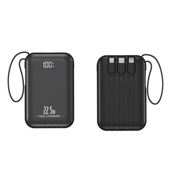22.5W Fast Charging 20000mAh Power Bank with Built-in Cables and Custom Logo