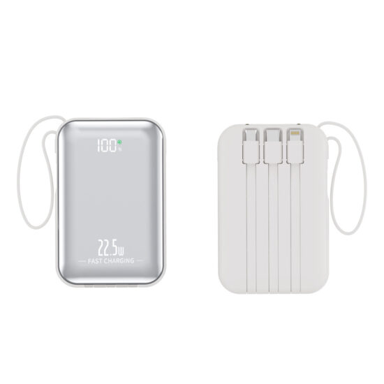 22.5W Fast Charging 20000mAh Power Bank with Built-in Cables and Custom Logo