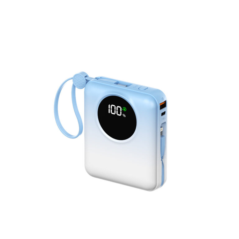 "Mini 20000mAh 22.5W fast charging power bank with built-in cables for smartphones"