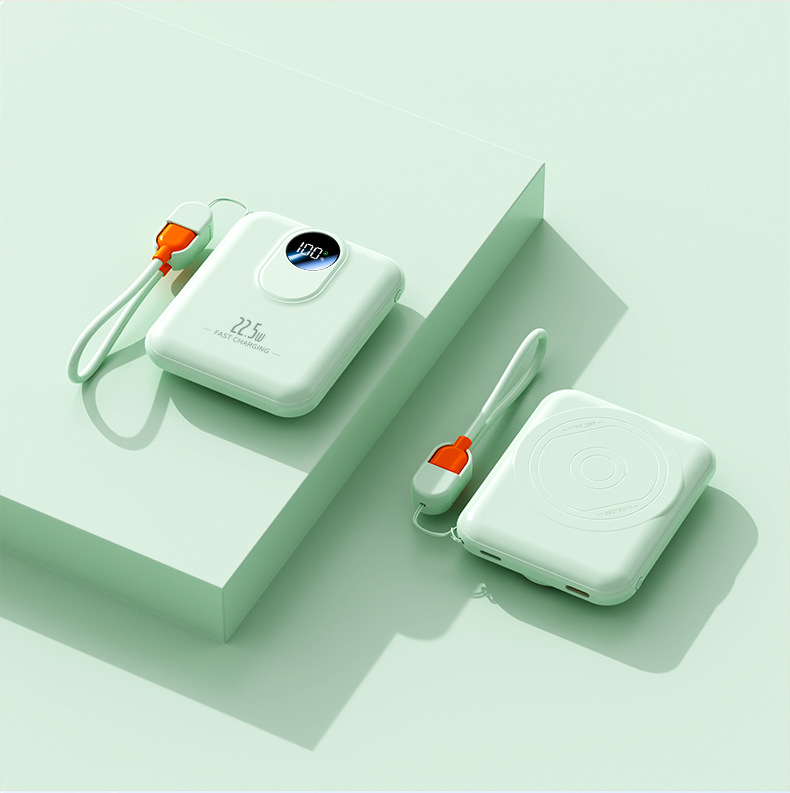 : Slim 22.5W fast charging power bank with built-in cables and custom logo
