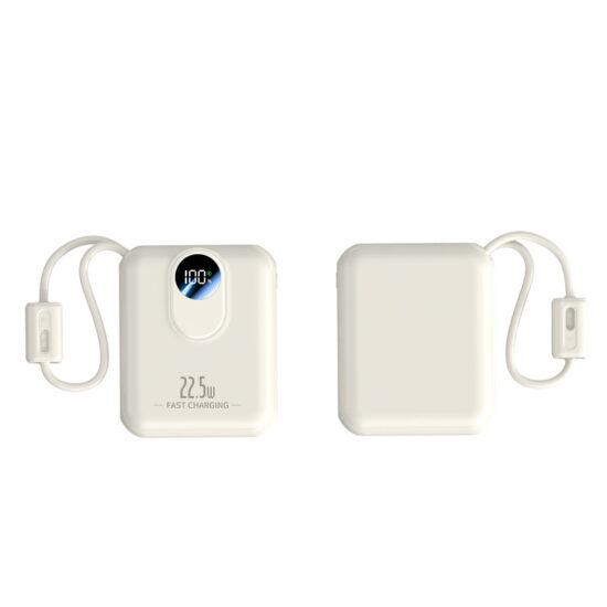 : Slim 22.5W fast charging power bank with built-in cables and custom logo