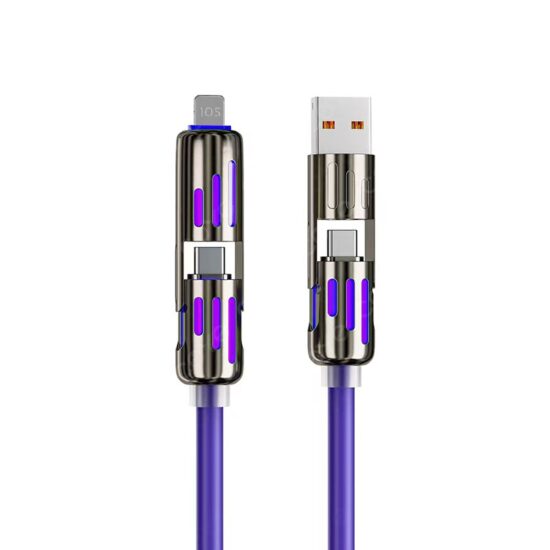 240W PD 4-in-1 Fast Charging Cable with Light Indicator for Apple and Huawei Phones