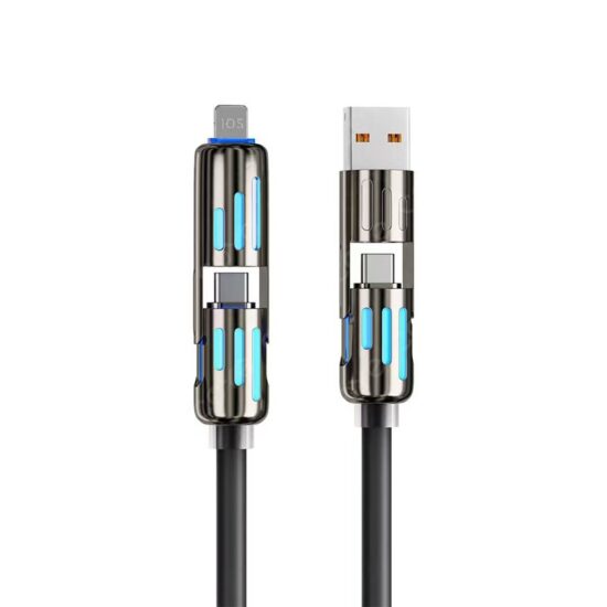 240W PD 4-in-1 Fast Charging Cable with Light Indicator for Apple and Huawei Phones