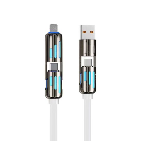 240W PD 4-in-1 Fast Charging Cable with Light Indicator for Apple and Huawei Phones