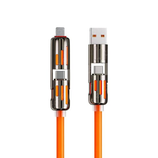 240W PD 4-in-1 Fast Charging Cable with Light Indicator for Apple and Huawei Phones