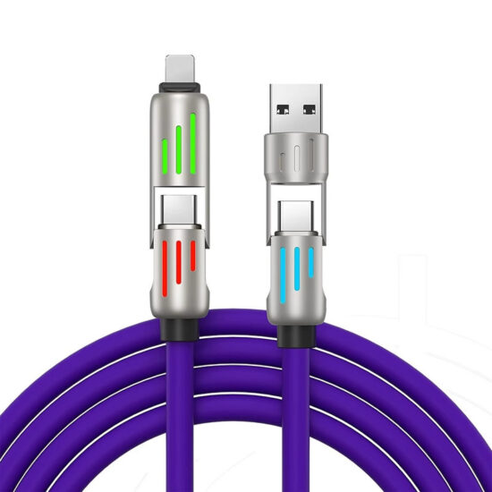 240W PD 4-in-1 Fast Charging Cable with Light Indicator for Apple and Huawei Phones