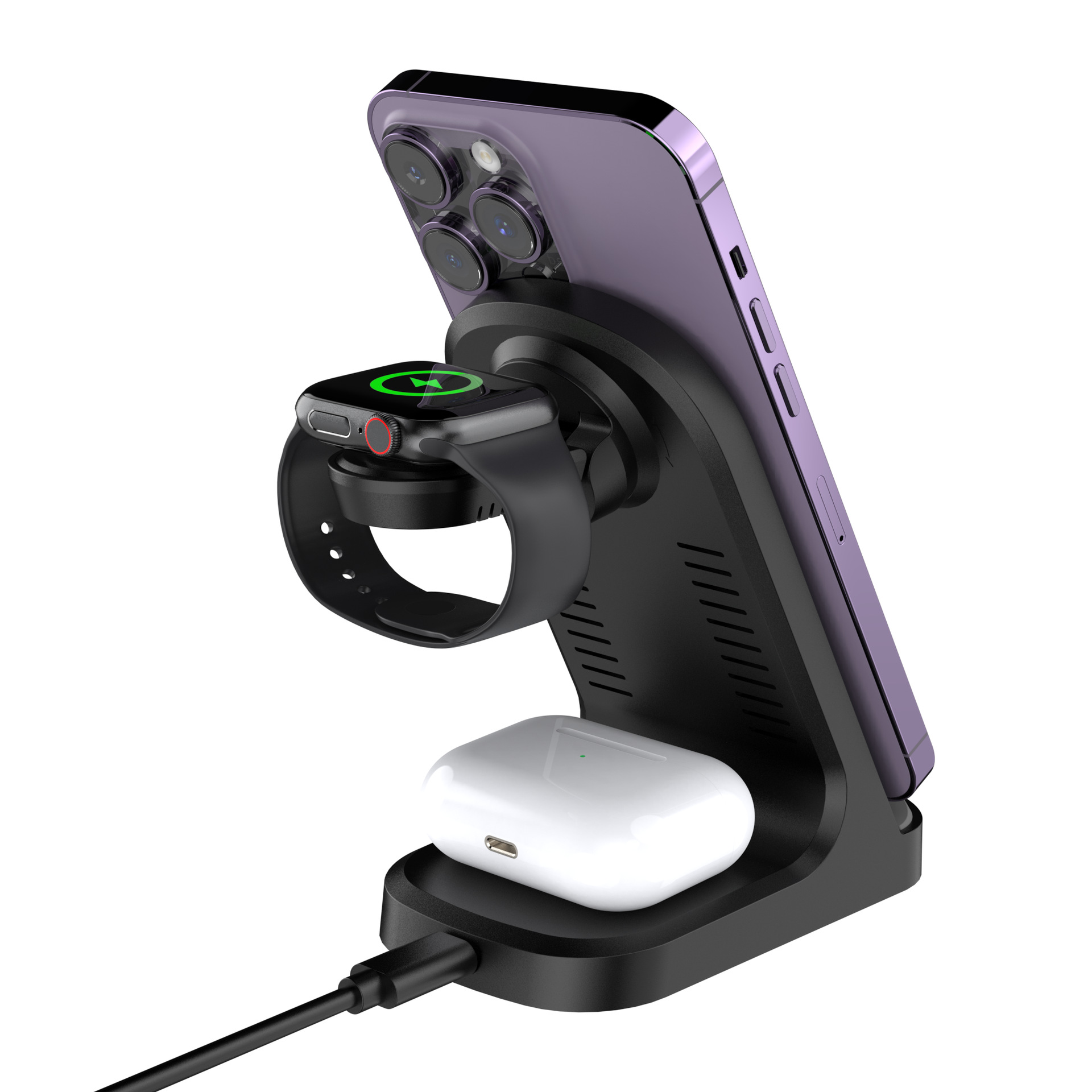 3-in-1 Wireless Charger Stand for Phone, Watch, and Earbuds