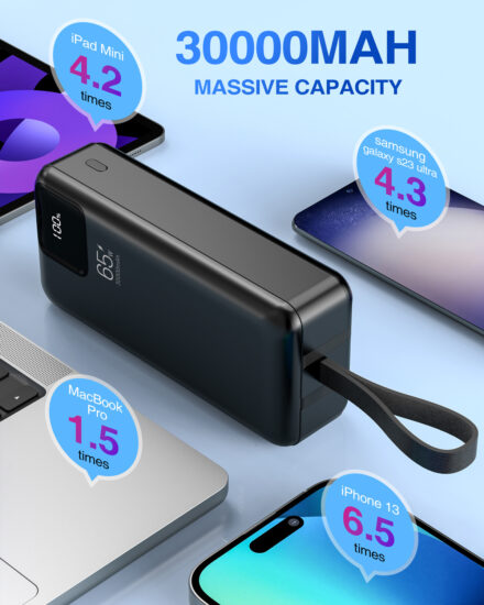 65W 30000mAh High-Capacity Fast Charging Power Bank for Travel & Wholesale