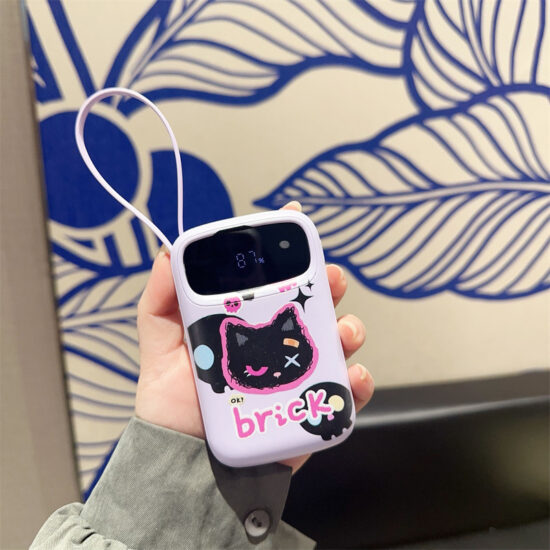 Cute slim 30000mAh power bank with built-in 3-in-1 cable and fast charging