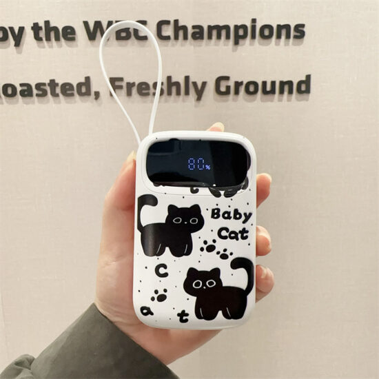 Cute slim 30000mAh power bank with built-in 3-in-1 cable and fast charging