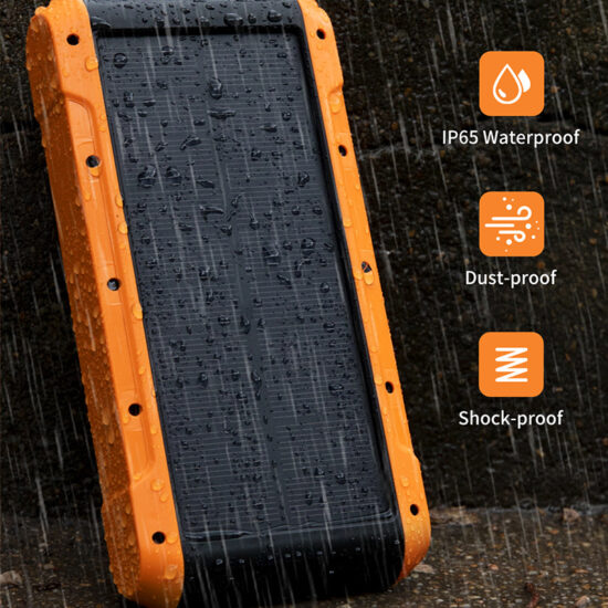 30000mAh yellow solar power bank with universal charging compatibility