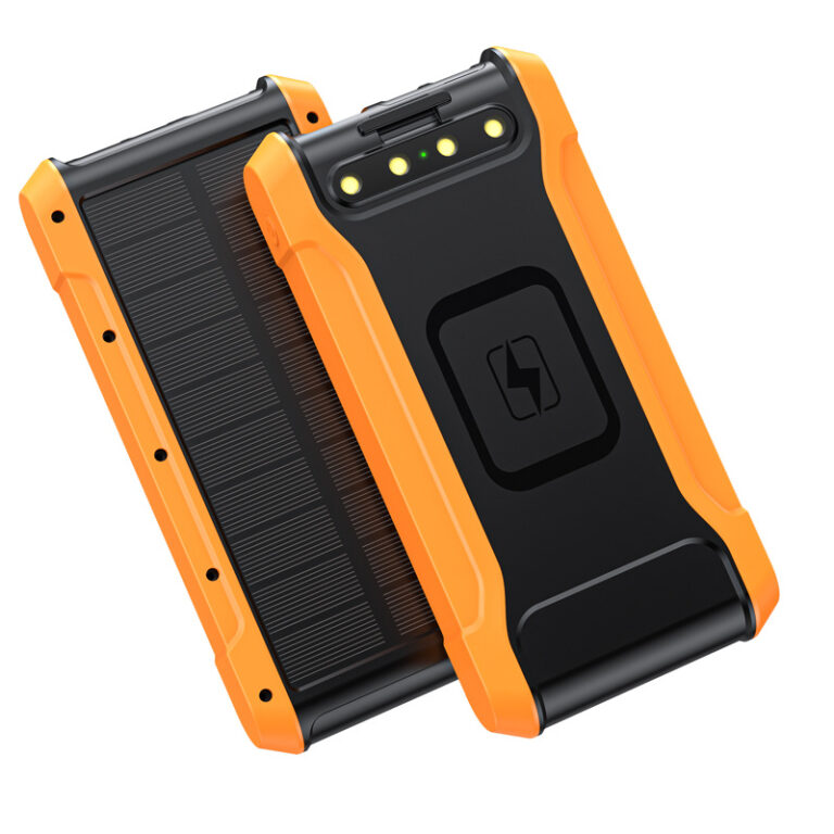 30000mAh yellow solar power bank with universal charging compatibility